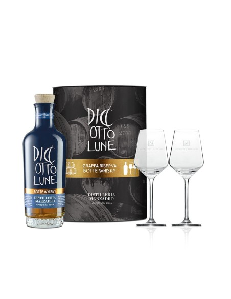 MARZADRO PACK 18 MOONS RESERVE BARREL WHISKY + 2 GLASSES - CL 70