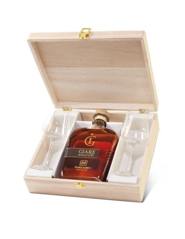 MARZADRO GRAPPA GIARE AMARONE WITH WOODEN PACKAGING + 2 GLASSES - CL 70
