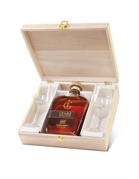 MARZADRO GRAPPA GIARE AMARONE CON CONFEZIONE IN LEGNO + 2 BICCHIERI - CL 70